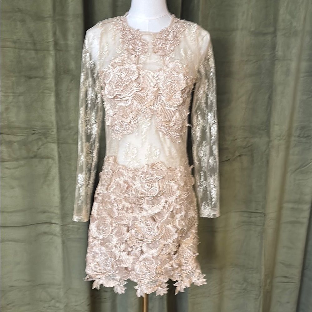 NWT Ulla Johnson nude flowers appliqué mini dress, S